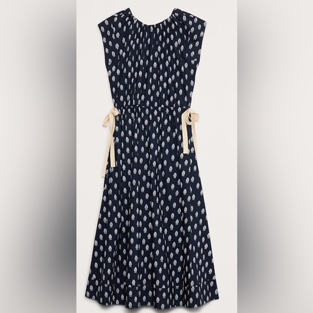 Banana Republic a navy Paisley Tie Waist Midi Dress Size Medium - Picture 4 of 6